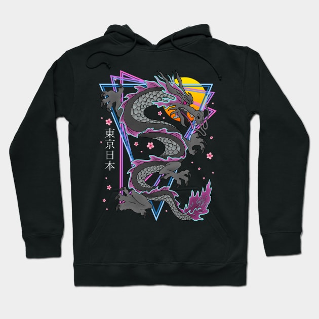 Japanese Tokyo Dragon Retro 80s Vaporwave Sakura Hoodie by gogo-jr